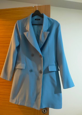 Mavi Düğmeli Kadın Blazer Ceket