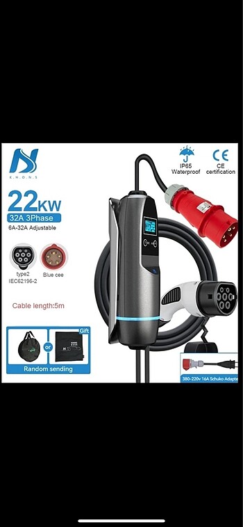 Khons şarj aleti 22kw taşınabilir