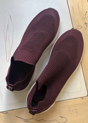 Oysho Bordo Örgü Kadın Dolgu Topuk Spor Ayakkabı - 41