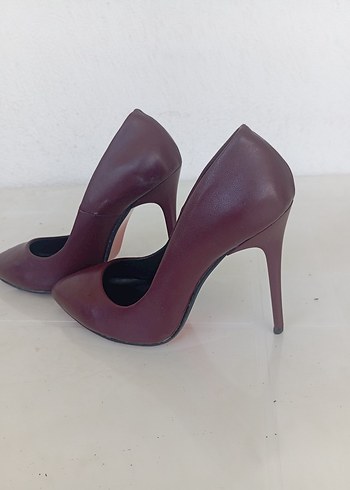 Diger Bordo Deri Stiletto Topuklu Kadın Ayakkabı