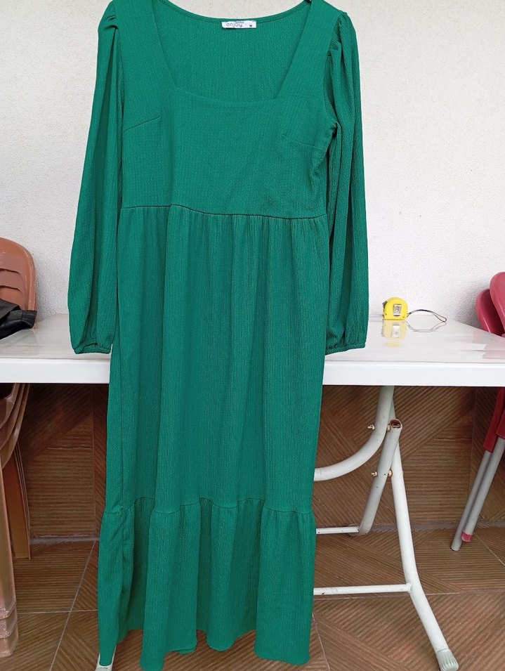 Uzun Yeşil Kadın Elbise - Görsel 3