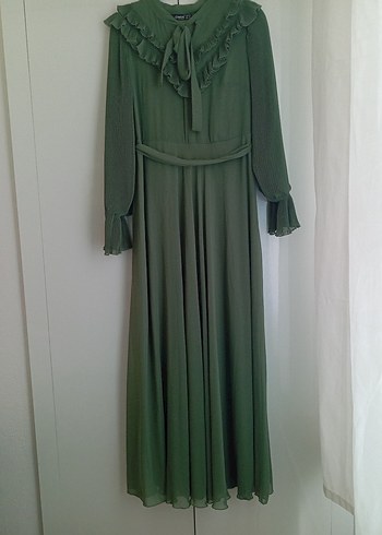 Diger Kadın Uzun Yeşil Piliseli Elbise - Görsel 2