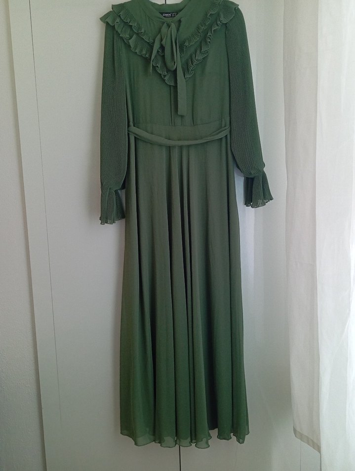 Diger Kadın Uzun Yeşil Piliseli Elbise - Görsel 2