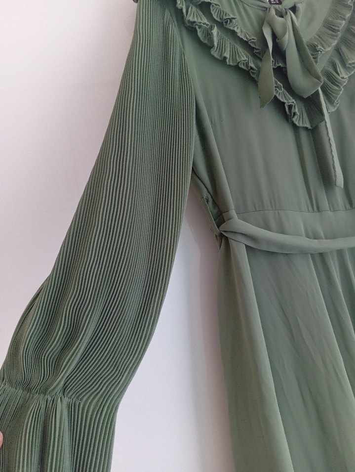 Diger Kadın Uzun Yeşil Piliseli Elbise - Görsel 5