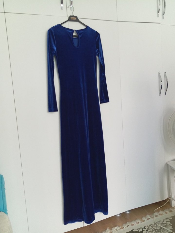 Lacivert Uzun Kollu Gotik Kadın Elbise - Görsel 2