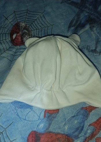 6-12 Ay, 18 cm Beden Beyaz ve Gri Ayıcıklı Peluş bere