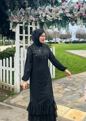 Siyah Taş Detaylı Abiye Elbise - Görsel 2