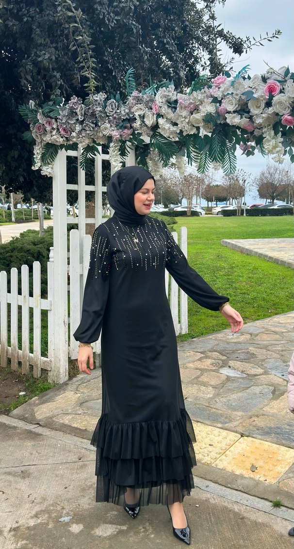Siyah Taş Detaylı Abiye Elbise - Görsel 2