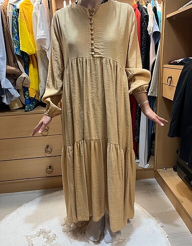 Bej yazlık elbise - Görsel 4