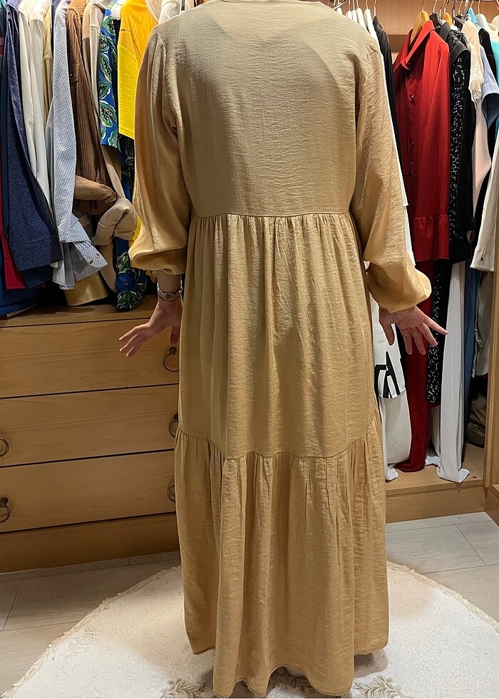 Bej yazlık elbise - Görsel 5