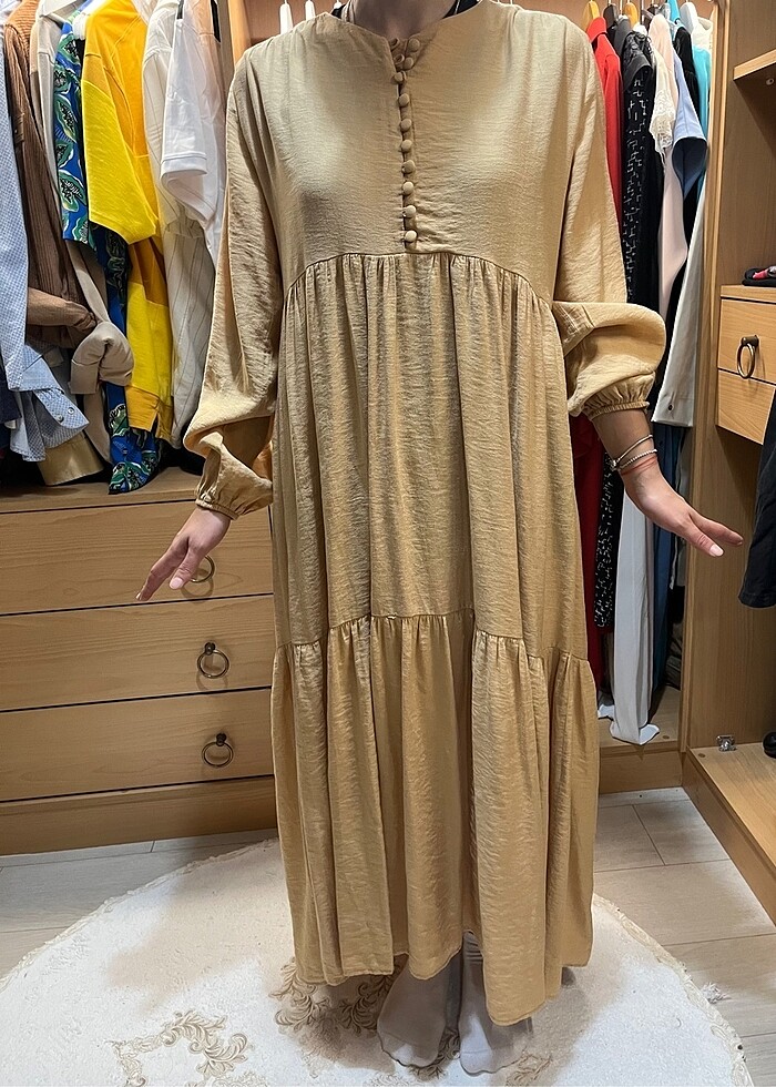 Bej yazlık elbise - Görsel 4