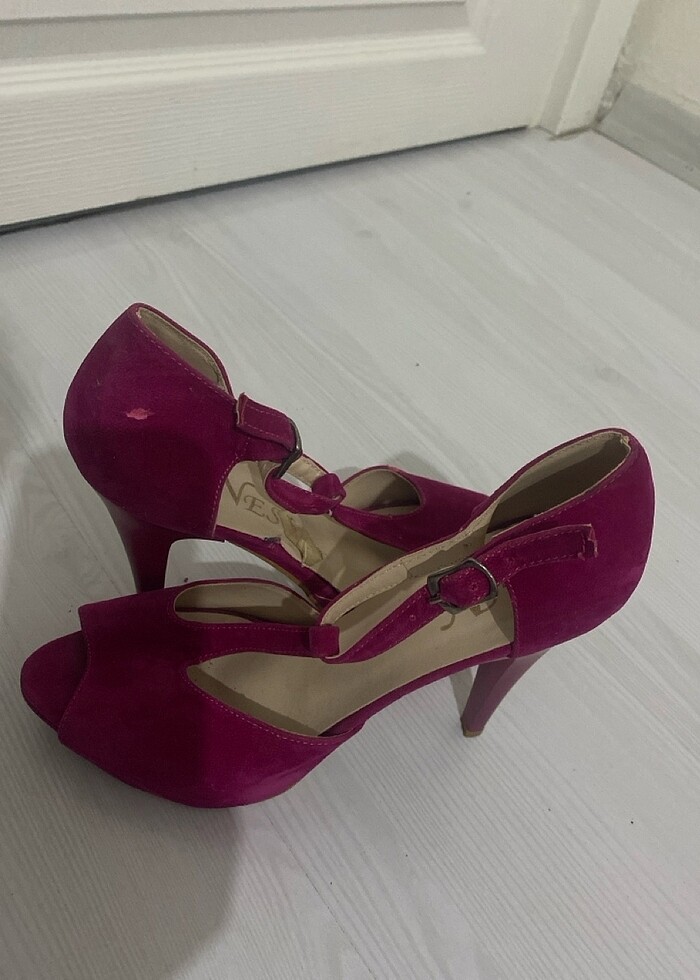 Topuklu süet pembe - Görsel 4