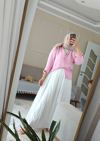 Pembe Rahat Kesim Uzun Keten Etek