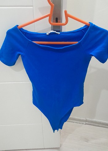 Mavi Kısa Kollu Fitted Kadın body - Görsel 4