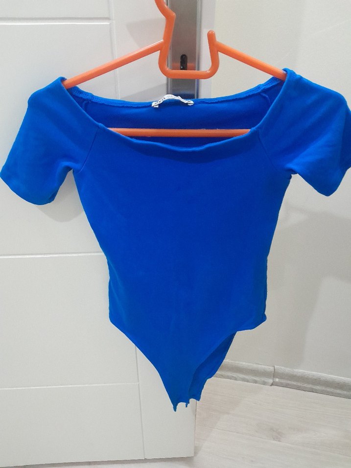 Mavi Kısa Kollu Fitted Kadın body - Görsel 4