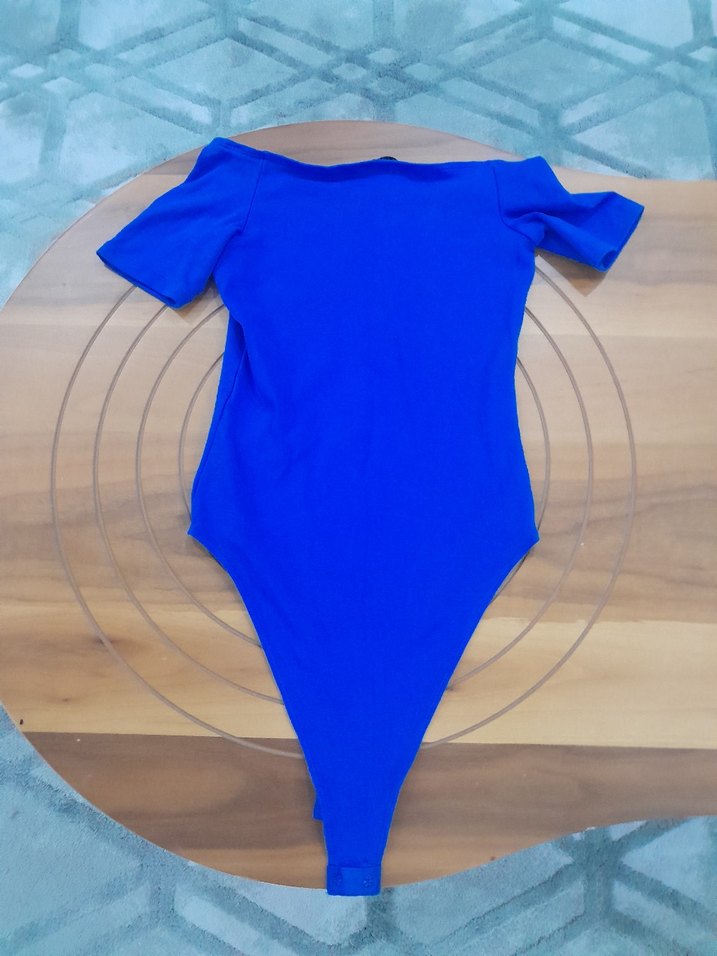 Mavi Kısa Kollu Fitted Kadın body - Görsel 3