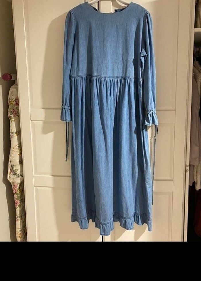 Mavi kot elbise - Görsel 2