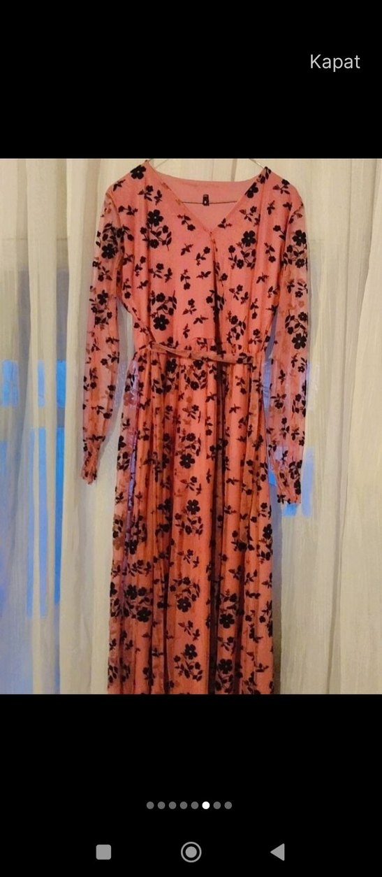 Diger Pembe Uzun Kollu Piliseli Elbise - Görsel 2