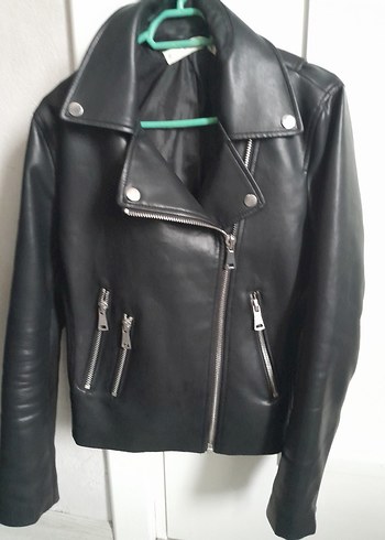 Siyah Kadın Deri Biker Ceket - Görsel 2