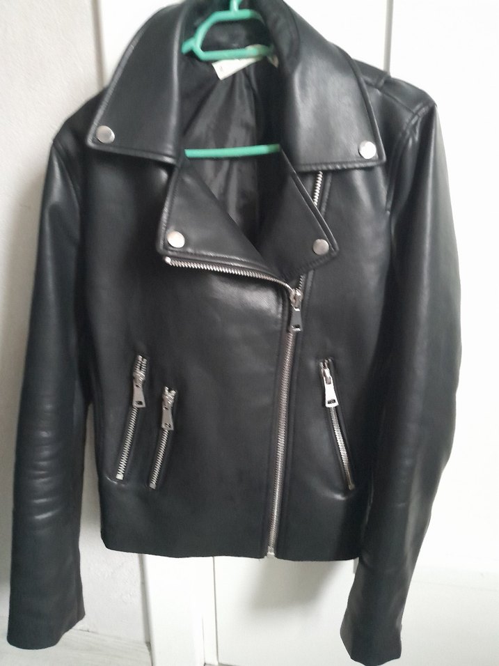 Siyah Kadın Deri Biker Ceket - Görsel 2