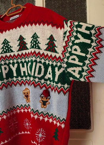 Renkli Nakışlı Yılbaşı Konseptli Kadın Triko Kazak - Görsel 2