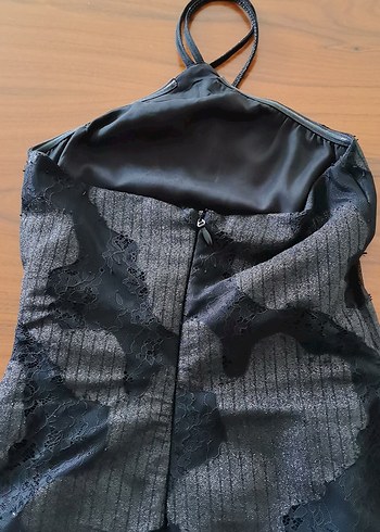 Siyah Dantel Detaylı Straplez Mini Elbise - Görsel 4