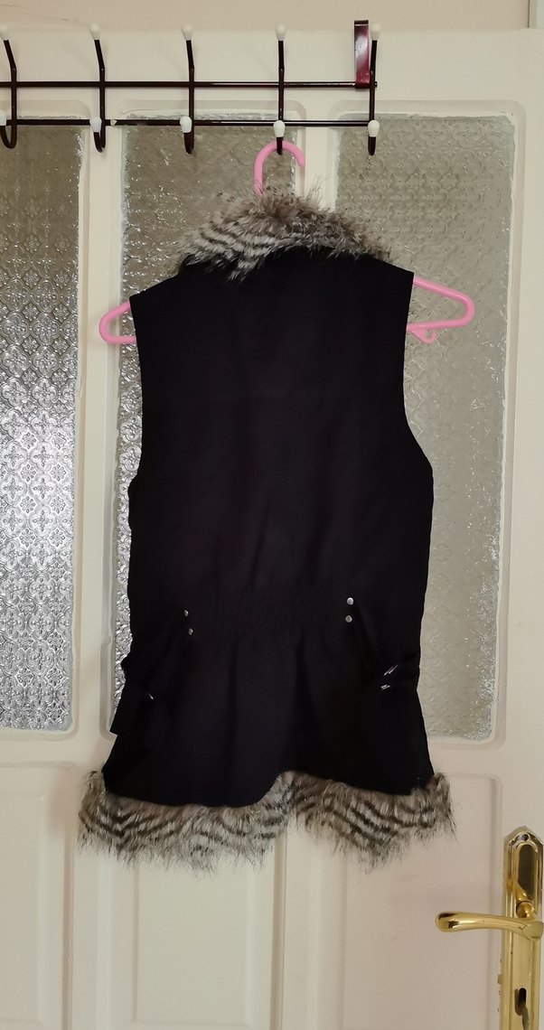 Kürk Detaylı Gri Midi Kadın Yelek - Görsel 2