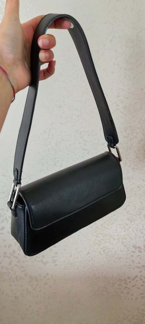 Pull & Bear Siyah Suni Deri Kadın Omuz Çantası - Görsel 3