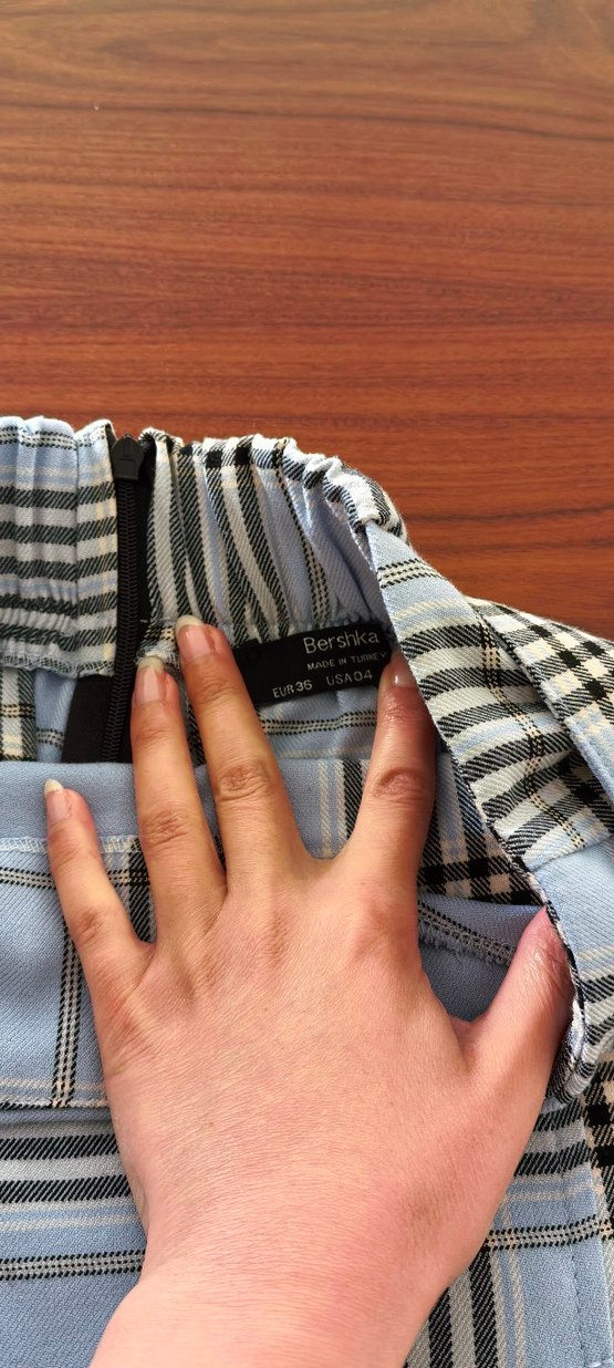 Bershka Tokalı Mavi Ekose Mini Etek - Görsel 4