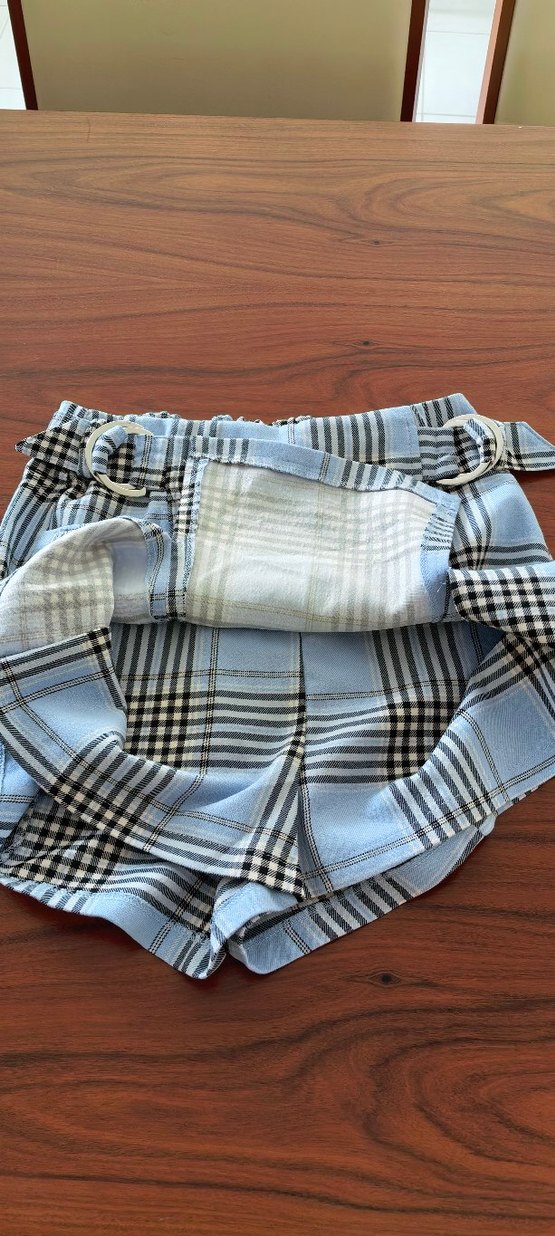 Bershka Tokalı Mavi Ekose Mini Etek - Görsel 2