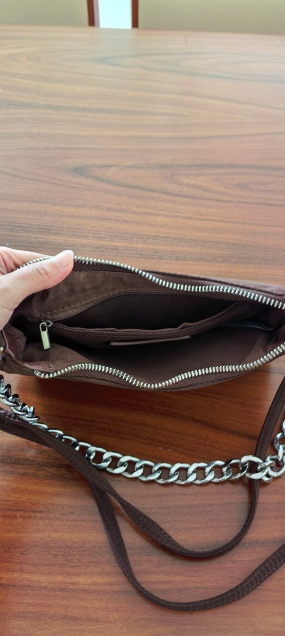 Bershka Zincir Detaylı Kahverengi Kumaş Kadın Çanta - Görsel 2