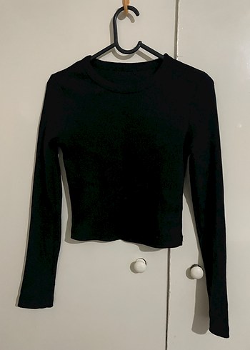 Siyah Uzun Kollu Kadın Crop Top