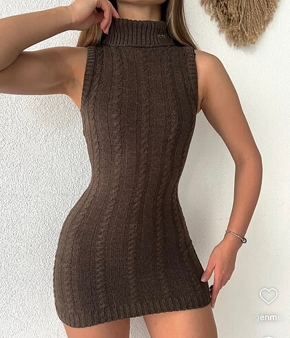 s Beden kahverengi Renk Kahve boğazlı mini elbise