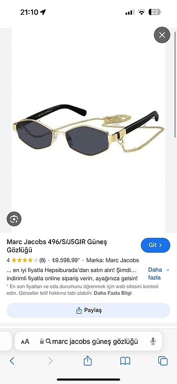  Beden siyah Renk Marc Jacobs Güneş Gözlüğü