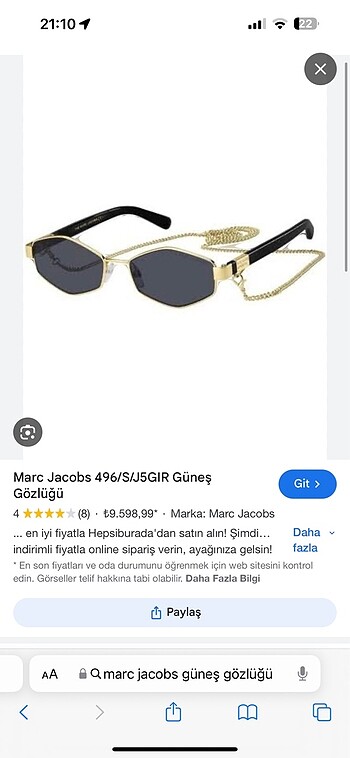 Beden siyah Renk Marc Jacobs Güneş Gözlüğü