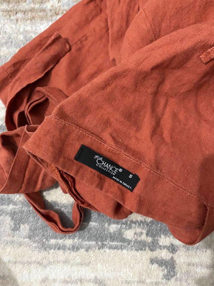 Düğmeli Kahverengi Keten Midi Tulum - Görsel 4