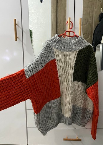 Bohem Çok Renkli Örgü Boğazlı Kadın Kazak - Görsel 2