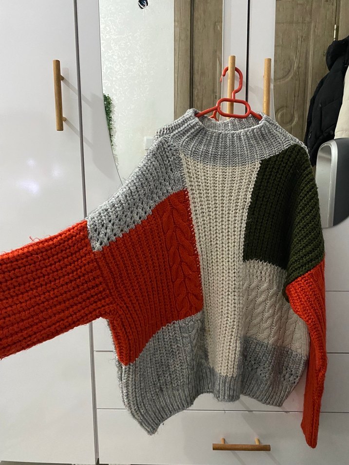 Bohem Çok Renkli Örgü Boğazlı Kadın Kazak - Görsel 2