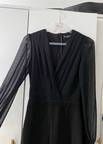 Siyah Uzun Kollu V Yakalı Kadın Tulum - Görsel 3