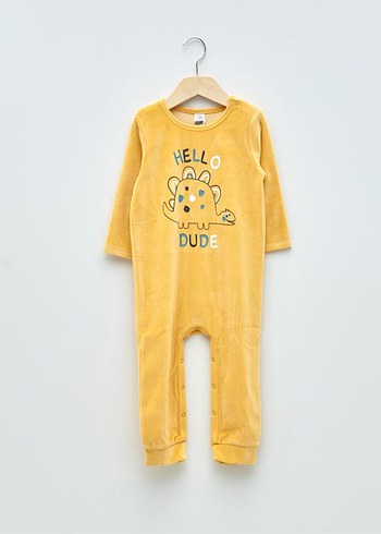 Sarı, Uzun Kollu kadife Erkek Bebek tulum - Görsel 2