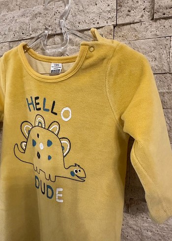 Sarı, Uzun Kollu kadife Erkek Bebek tulum - Görsel 4