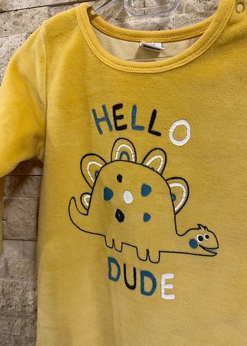 Sarı, Uzun Kollu kadife Erkek Bebek tulum - Görsel 6