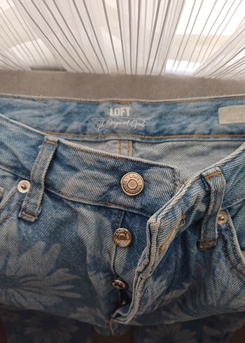 Loft Düğmeli Tie-Dye Desenli Mavi Kadın Kot Pantolon