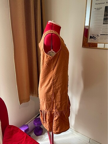 Diğer Düğmeli Kısa Keten Elbise