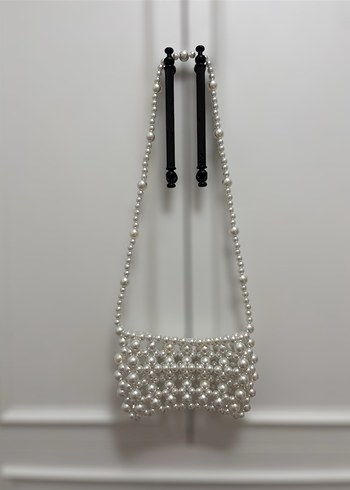 İnci Boncuklu Beyaz Kadın Çanta - Görsel 4