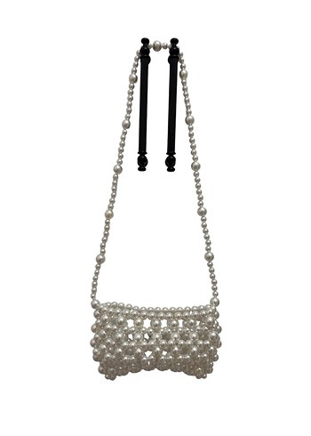 İnci Boncuklu Beyaz Kadın Çanta - Görsel 6