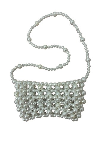 İnci Boncuklu Beyaz Kadın Çanta - Görsel 2