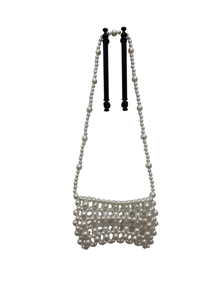 İnci Boncuklu Beyaz Kadın Çanta - Görsel 3