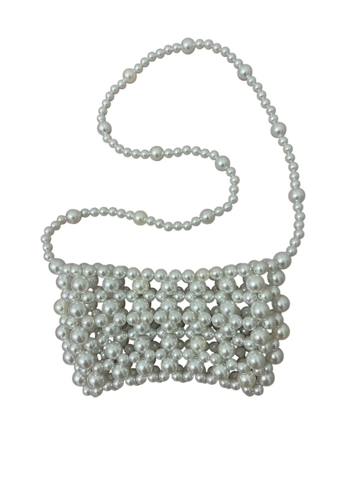 İnci Boncuklu Beyaz Kadın Çanta - Görsel 2