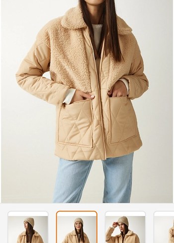 peluş detaylı kapitone mont - Görsel 4